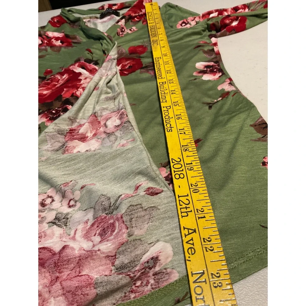 Amore All F Y Cardigan Grn Floral Print Long Sleeve Open Front Made In USA Large